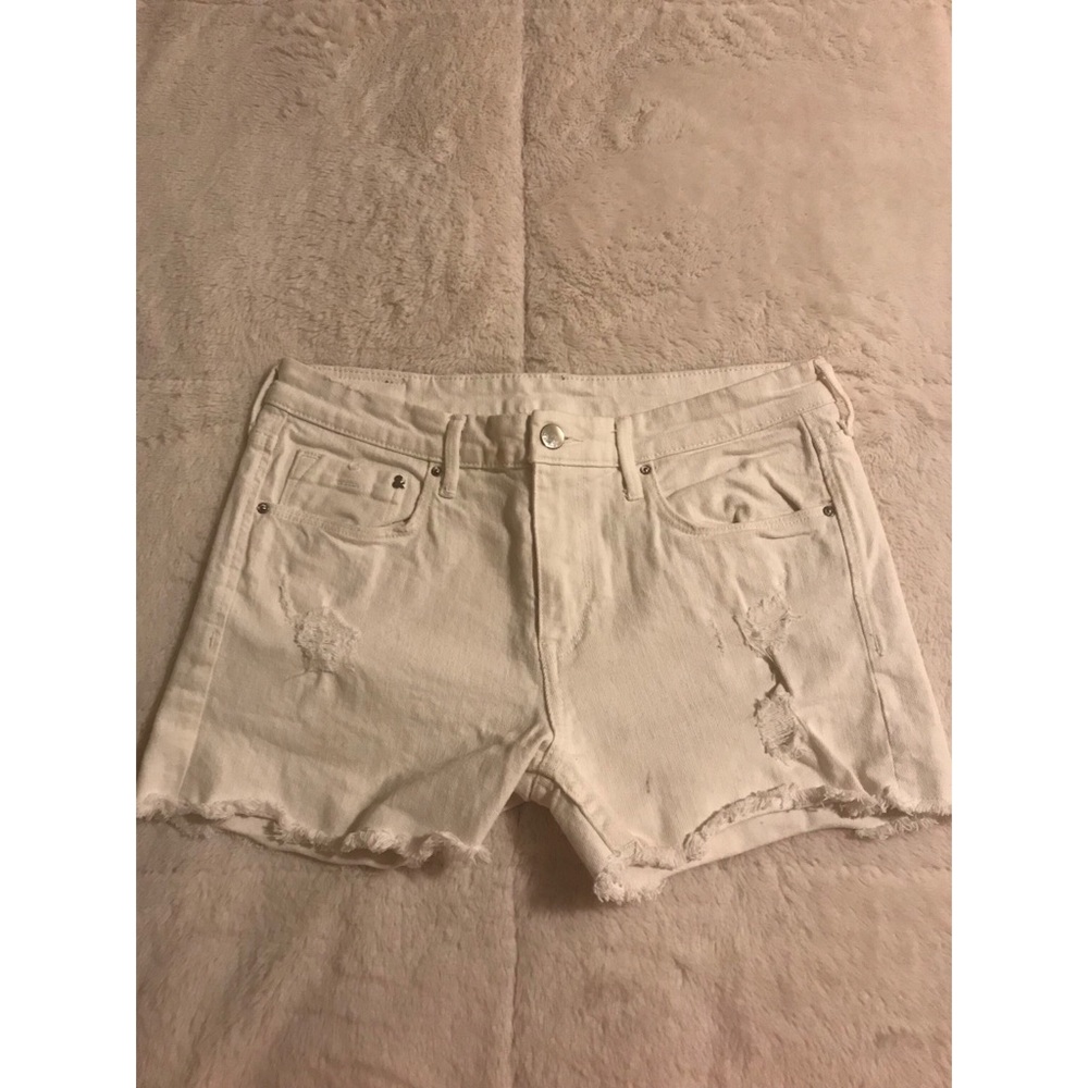 H&M High-Waisted Distressed White Denim Shorts